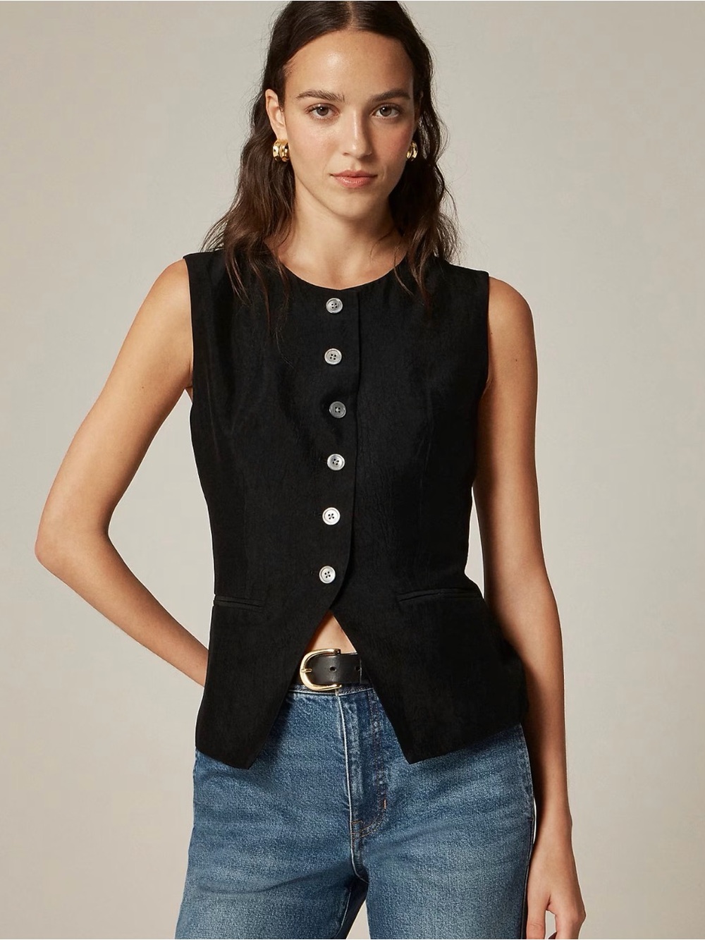 J Crew Size 8 Essential cutaway‎ vest top in textured satin Cn516